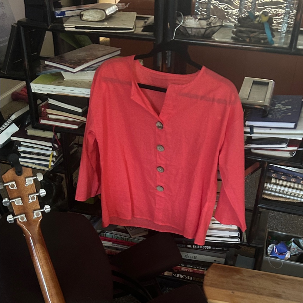 Linen Coral Button-Up Women's Top